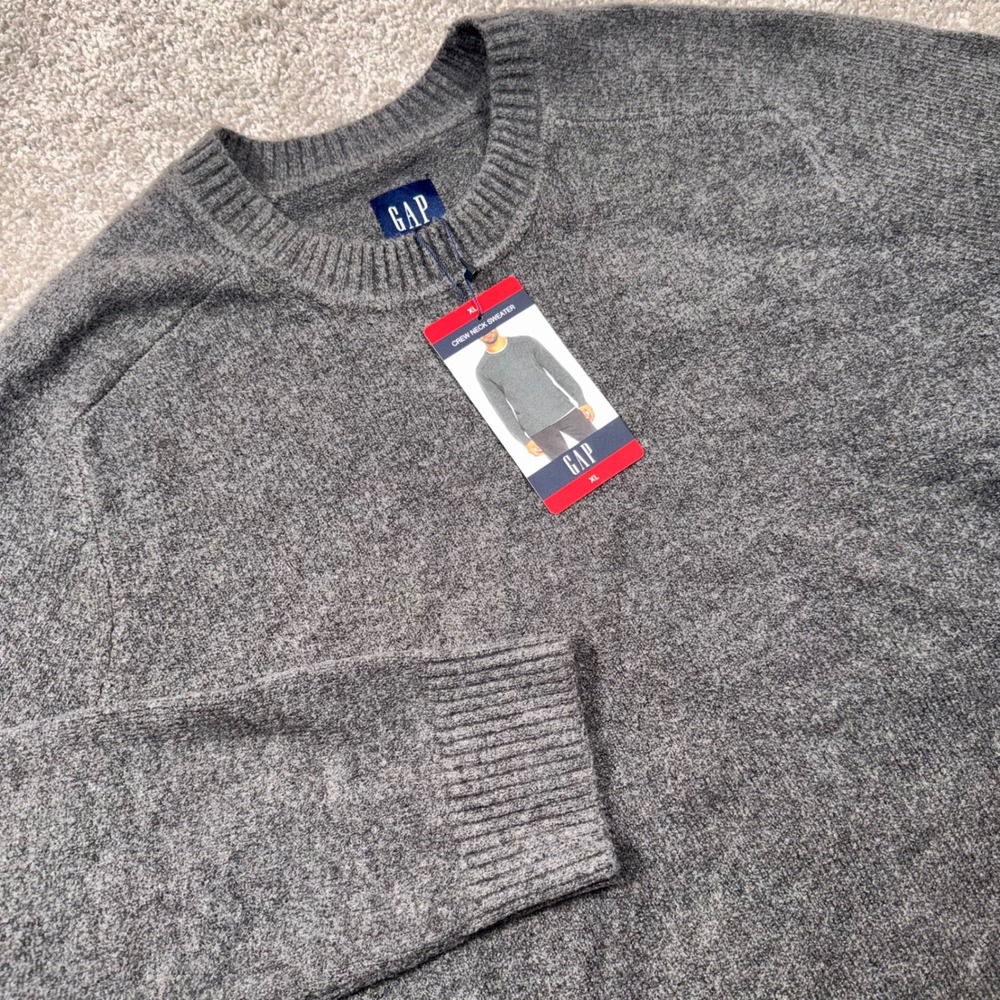 GAP Crew Neck Sweater Mens Wool Blend Stretch Grey XL NEW